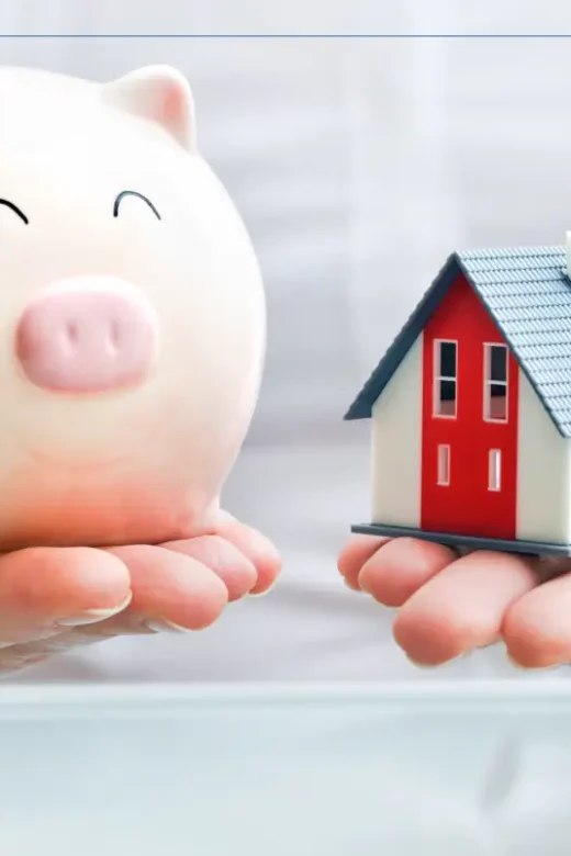 A photo of a piggy bank and a model of a home implying ways to save money as a homeowner