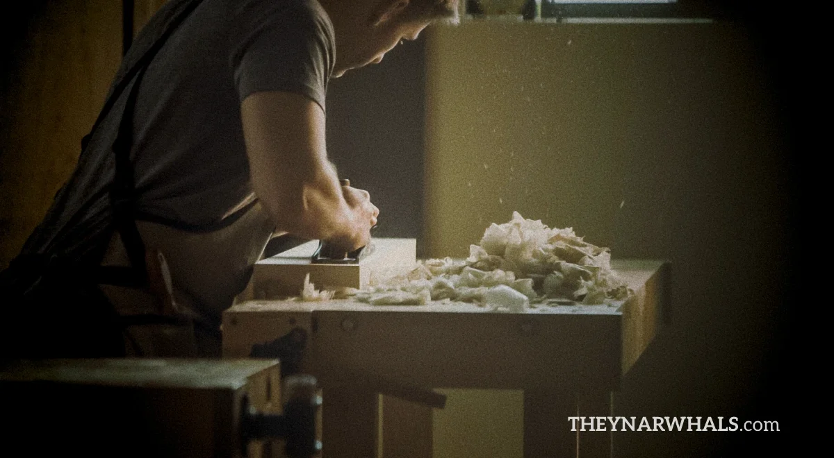 a photo of man doing custom woodworking